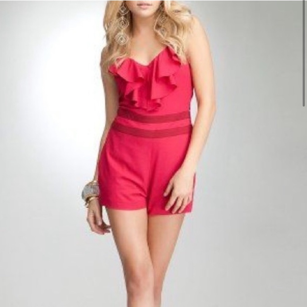 Bebe Ruffle Halter Romper - Red/Pink - 0